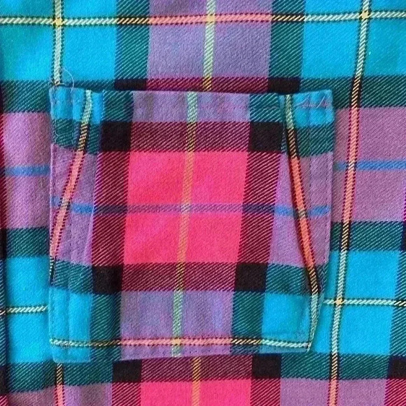 No Collar pink blue and purple button down flannel made in the USA - Picture 4 of 7